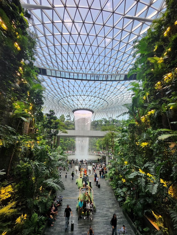 The Rain Vortex cascading inside Jewel Changi Airport