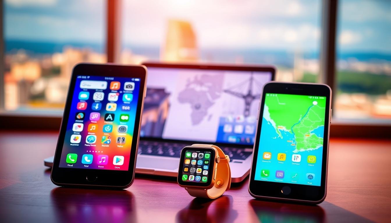 Travel apps on a phone for trip planning