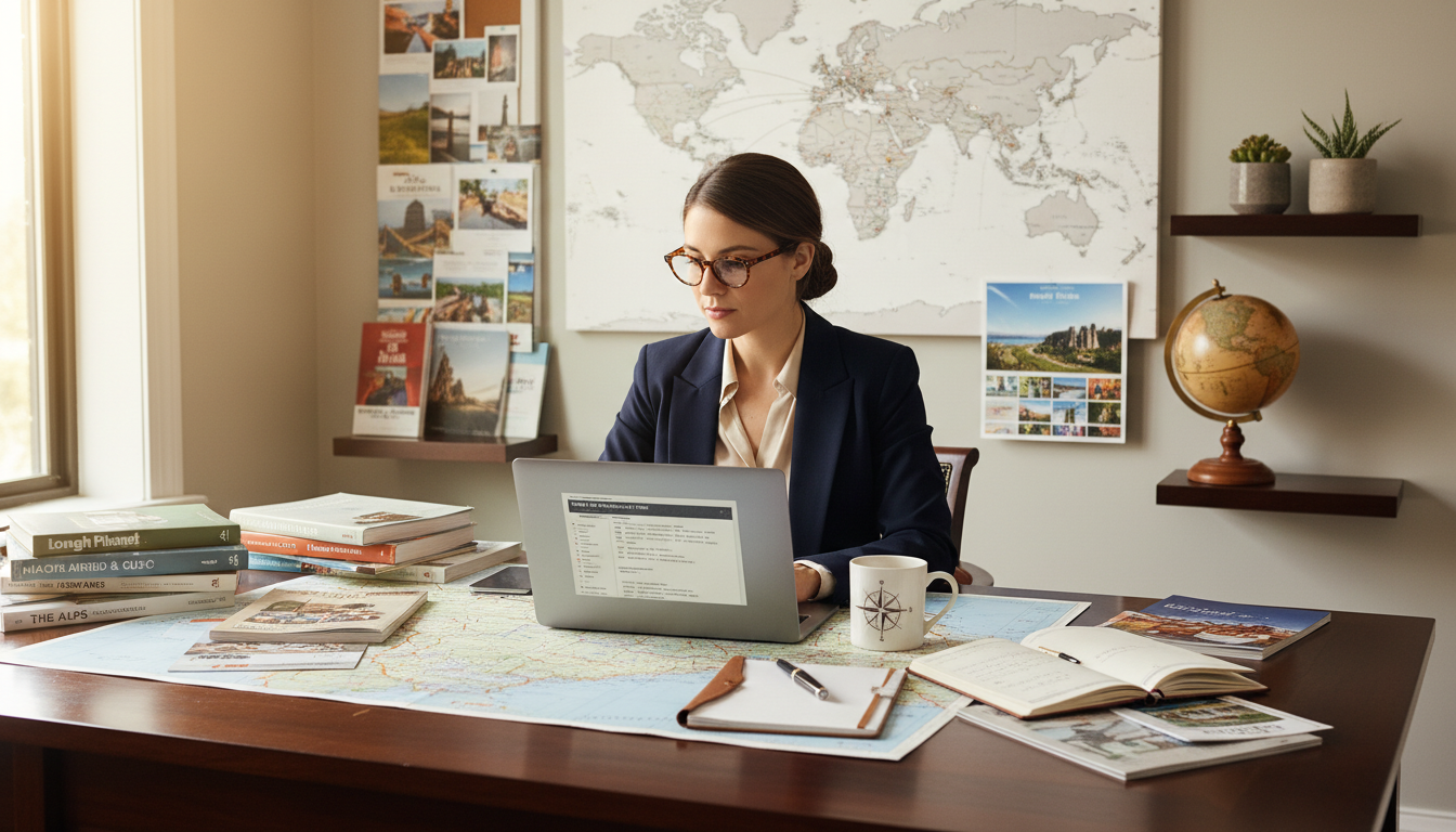 Travel planner checking trip documents and details