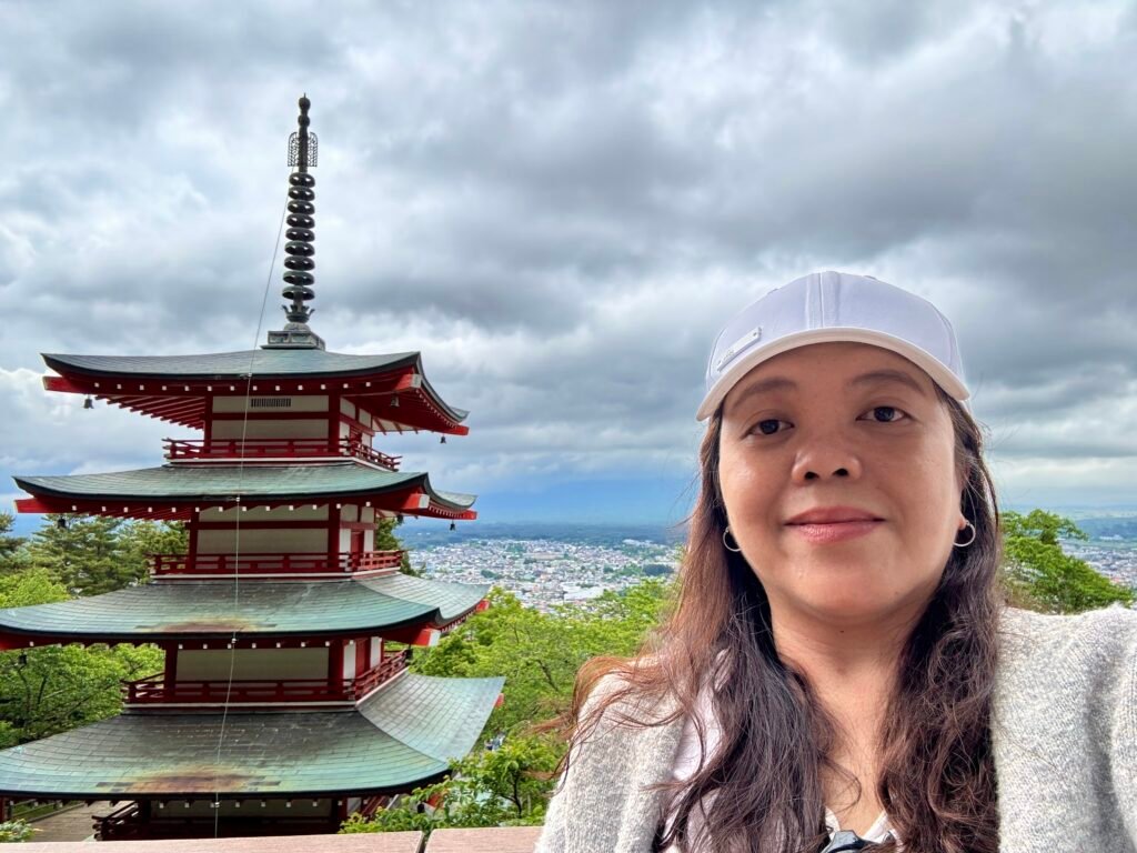 Imee at Chureito Pagoda on a Mt Fuji day tour Imee at Chureito Pagoda during a Mt Fuji day tour