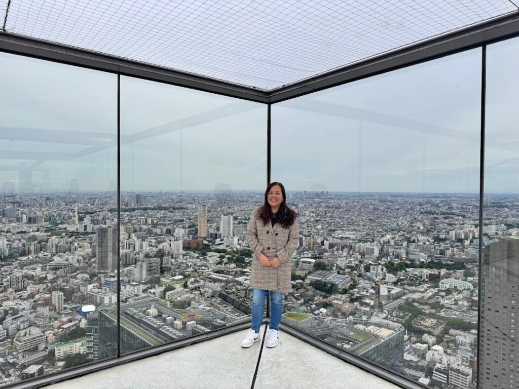 Imee at Shibuya Sky with the Tokyo skyline
