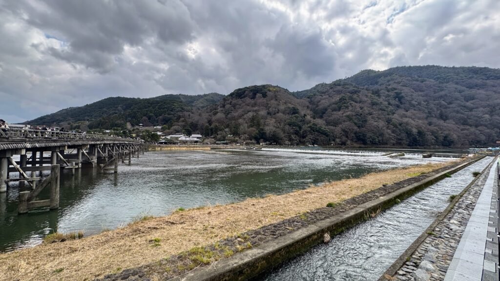Togetsukyo Bridge and Katsura River in Arashiyama, Kyoto, Japan.