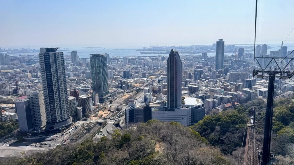 Aerial view of Kobe City and the waterfront seen from the Kobe ropeway.