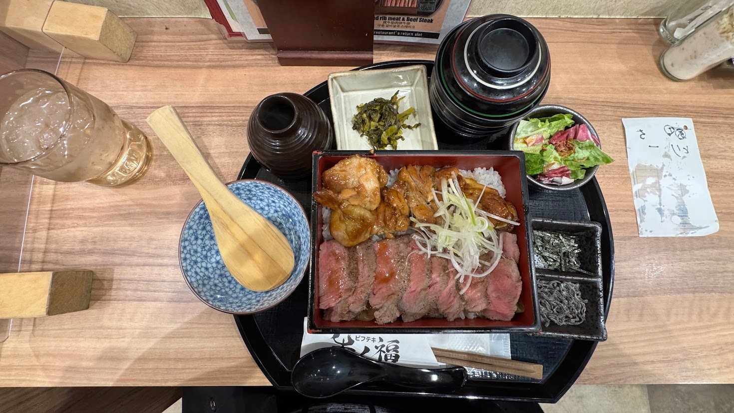 Japanese beef and rice meal in Osaka