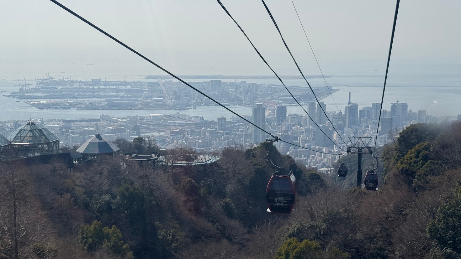 Kobe ropeway cable cars above the city